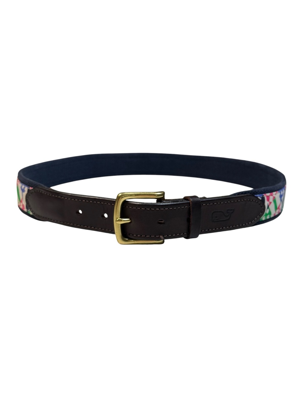 Vineyard Vines Kentucky Derby Belt Leather Canvas & Multicolor Ribbon Men's 34